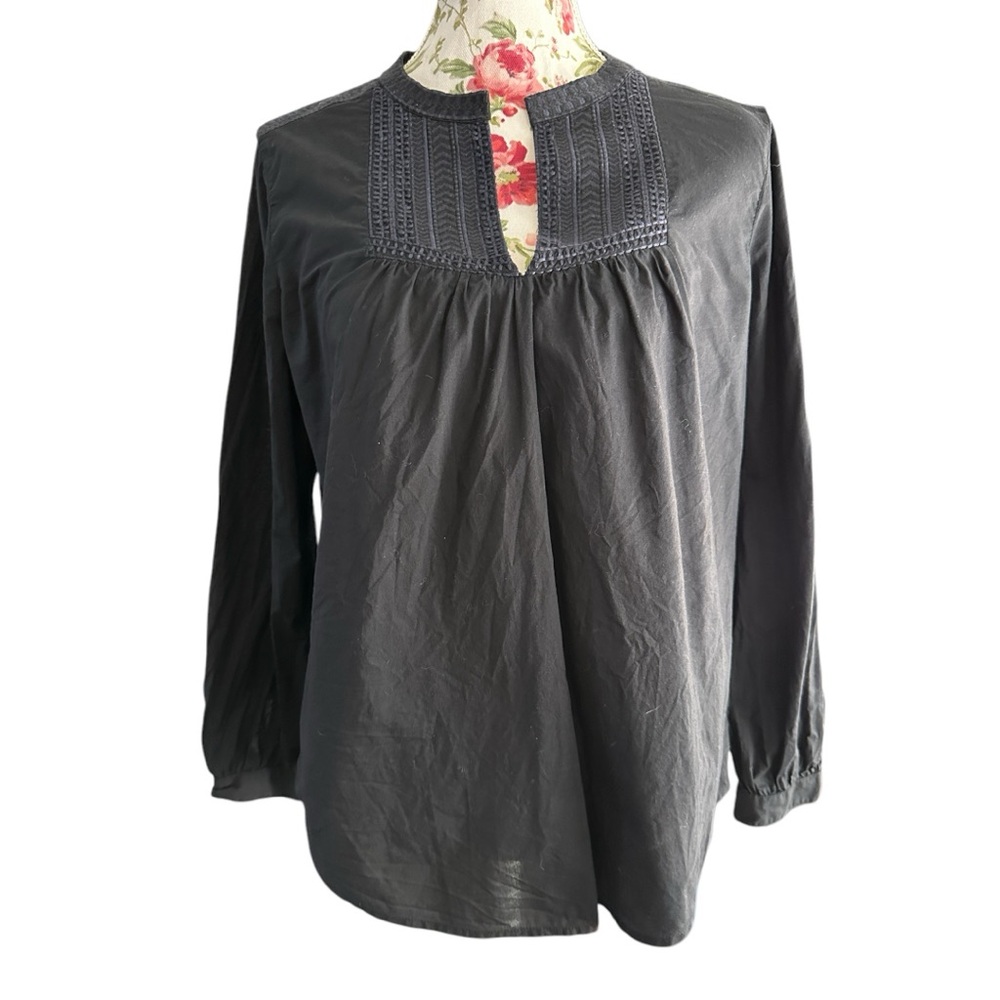 JCrew navy blouse embroidered design long sleeve 100% cotton size 10